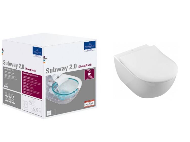 Унитаз подвесной Villeroy & Boch Subway 2.0 370x560 мм DirectFlush CeramicPlus альпийский белый 5614R2R1