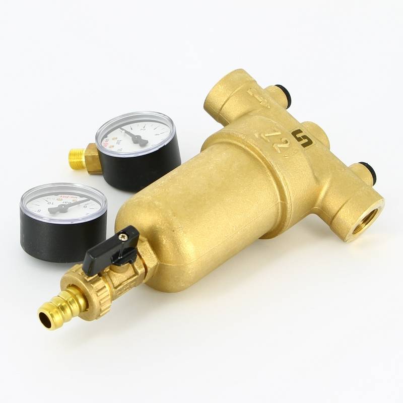 Фильтр промывной Uni-Fitt ВВ 1/2 со сливным краном и 2 манометрами 300 мкм 216G2030