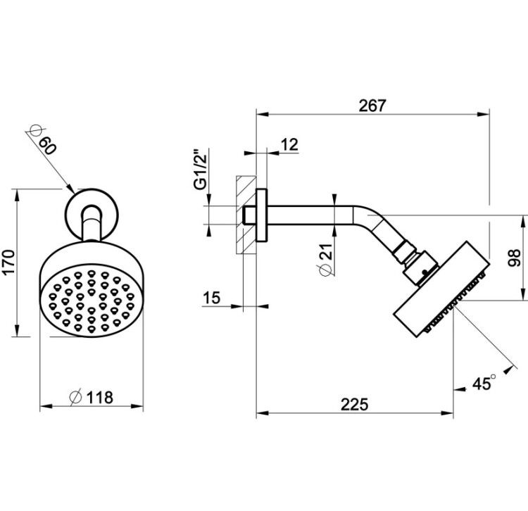 Верхний душ Gessi VENTI20 Ø 118 мм с держателем цвет Nickel PVD 65156720