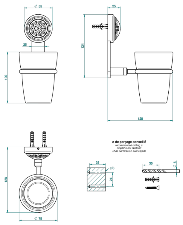 Стакан THG Dahlia настенный никель A41B01536