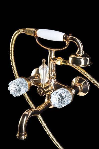 Смеситель для ванны с душевым комплектом Boheme Crystal золото 293-CRST