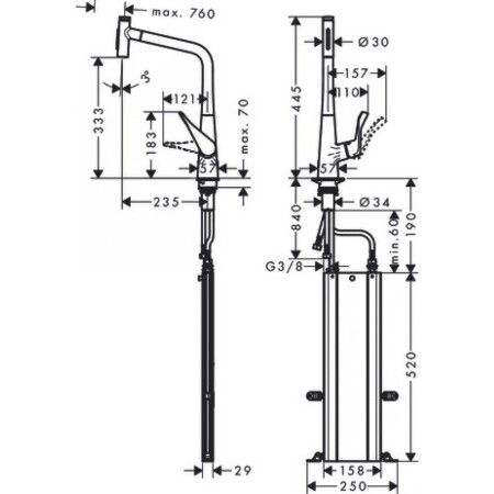 Смеситель для кухни Hansgrohe Metris Select M71 с sBox, цвет хром 73816000