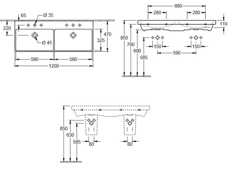 Раковина двойная Villeroy & Boch Avento 1200x470 мм альпийский белый 4A23CK01