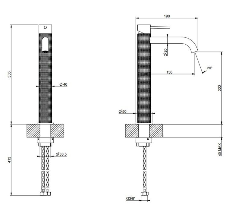 Смеситель для раковины Gessi 316 Cesello высокий, Steel Brushed 54406239
