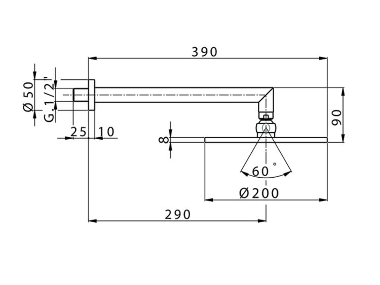 Верхний душ Cisal Shower Ø200 мм с держателем 290 мм хром DS01319021