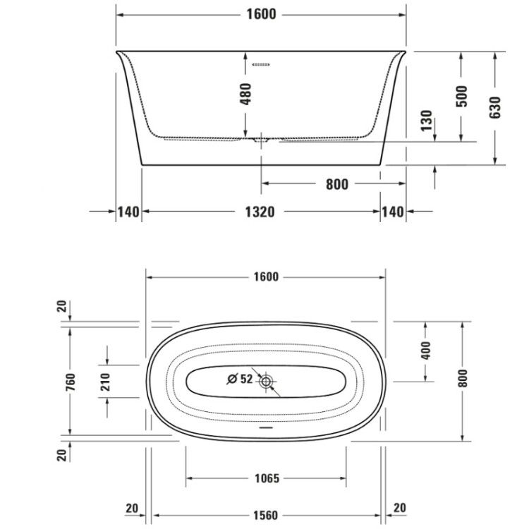 Ванна Duravit White Tulip отдельностоящая 1600x800 мм белая 700468000000000