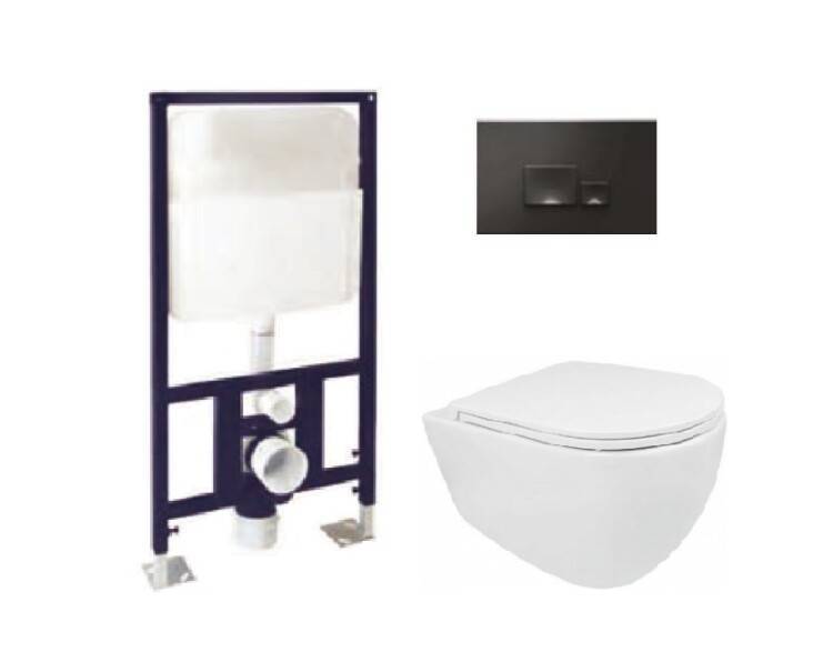 Комплект подвесного унитаза с инсталляцией и клавишей ISVEA Infinity 365x530x400 мм белый/черный 10NF02001SETBLC