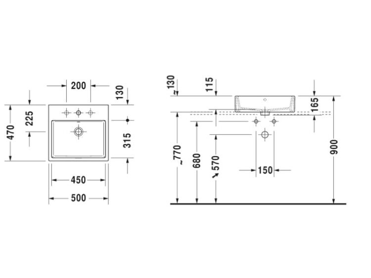 Раковина Duravit Vero Air 500x470 мм 1 отверстие под смеситель 2352500000