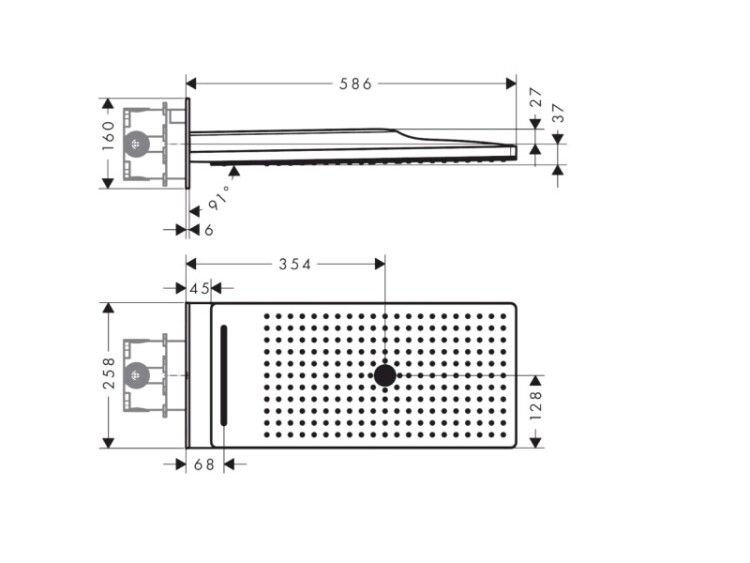 Верхний душ AXOR ShowerSolutions 580x260 мм 3 режима Rain/Rainflow/Mono настенный полированное золото 35283990