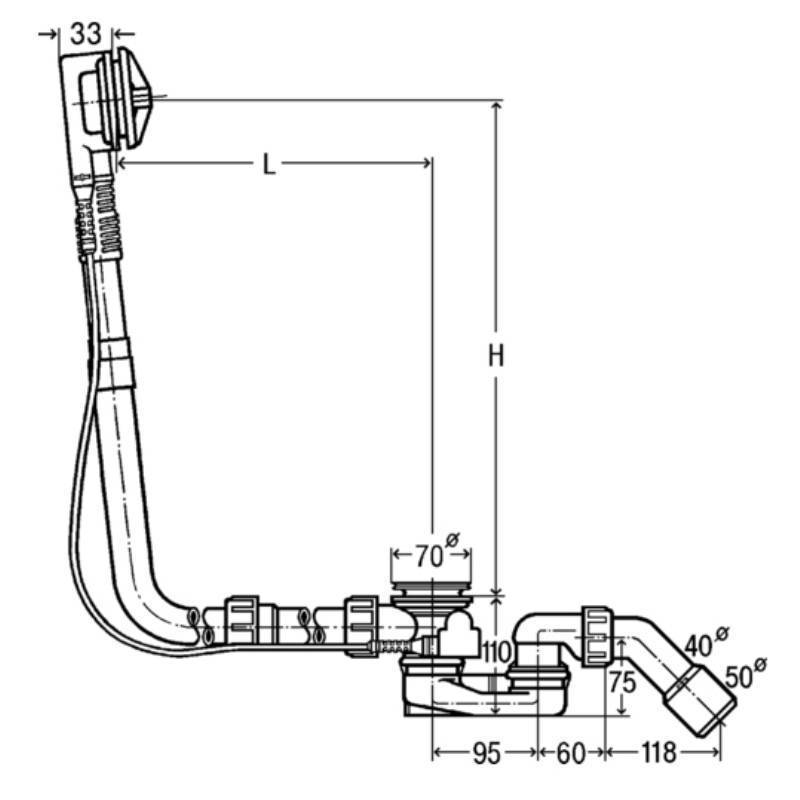Слив-перелив для ванны Viega Multiplex без накладок удлиненный 308889