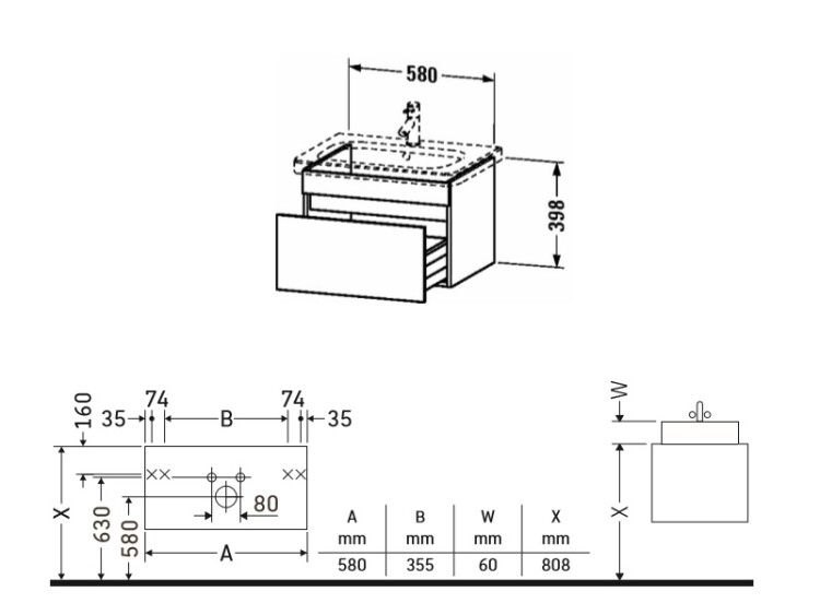 Тумба под раковину Duravit DuraStyle подвесная 580x448x398 мм 1 ящик базальт матовый DS638004318