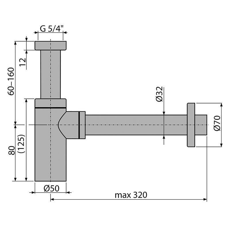 Сифон для раковины Alcaplast A400 бутылочный 5/4 x 32 мм хром A400