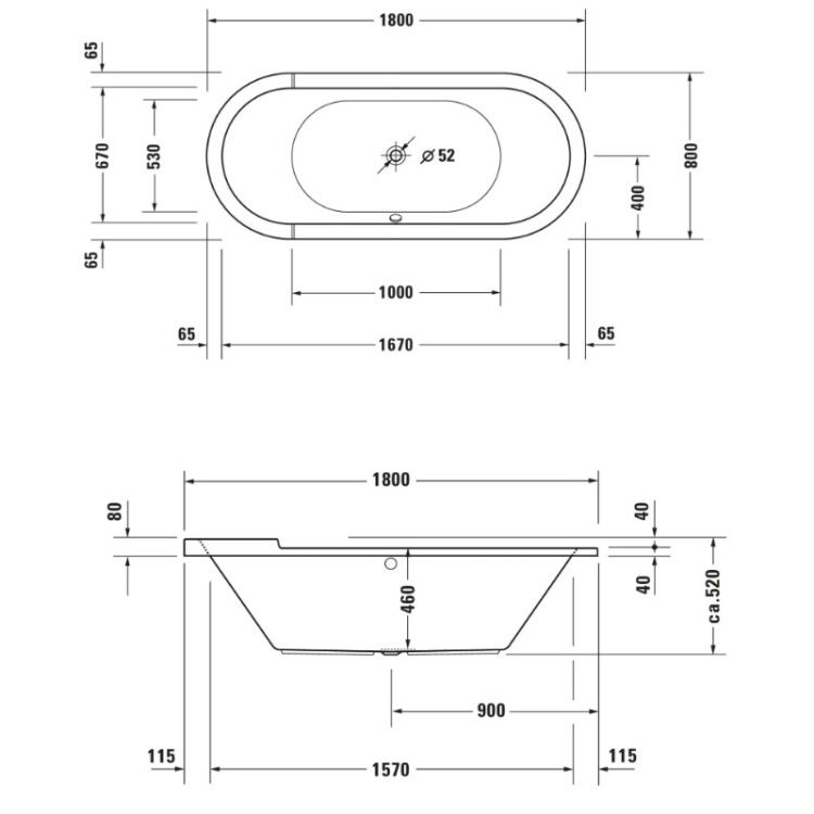 Ванна акриловая Duravit Starck 180x80 см встраиваемая овальная 700009000000000
