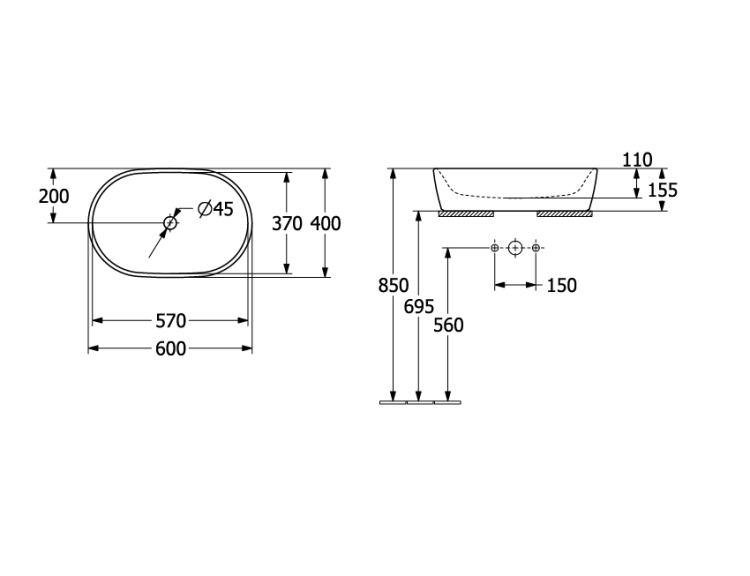 Раковина накладная Villeroy & Boch Architectura 600x400 мм без перелива альпийский белый 5A266101