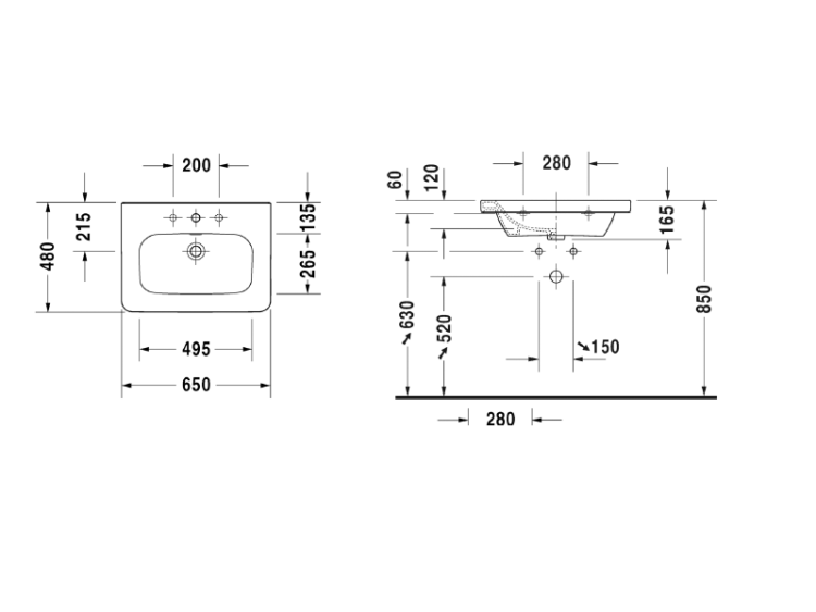 Раковина Duravit DuraStyle 650x480 мм подвесная с 1 отверстием для смесителя 2320650000