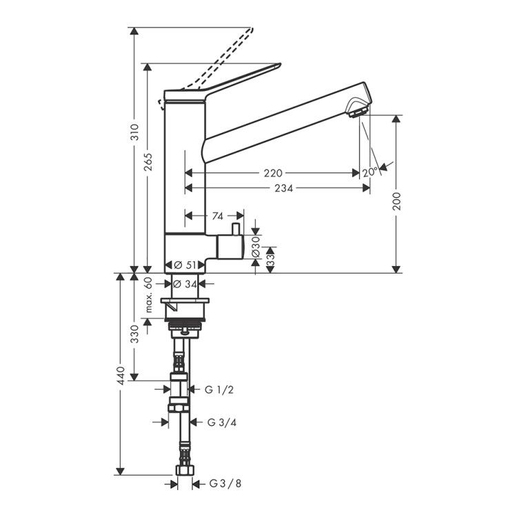 Смеситель для кухни Hansgrohe Zesis M33 с запорным вентилем цвет хром 74808000