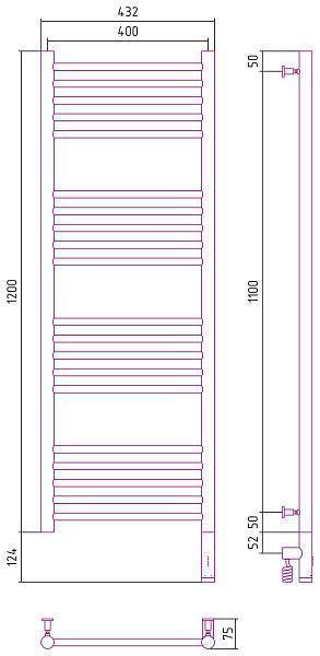 Полотенцесушитель электрический Сунержа Богема 3.0 прямая 400x1200 мм правый состаренная бронза 05-5805-1240