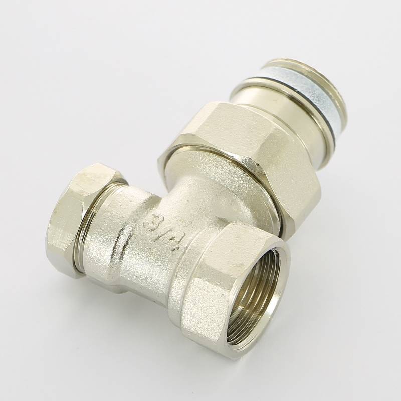 Вентиль обратный угловой Simplex 3/4 НВ никелированный с разъемным соединением F10383