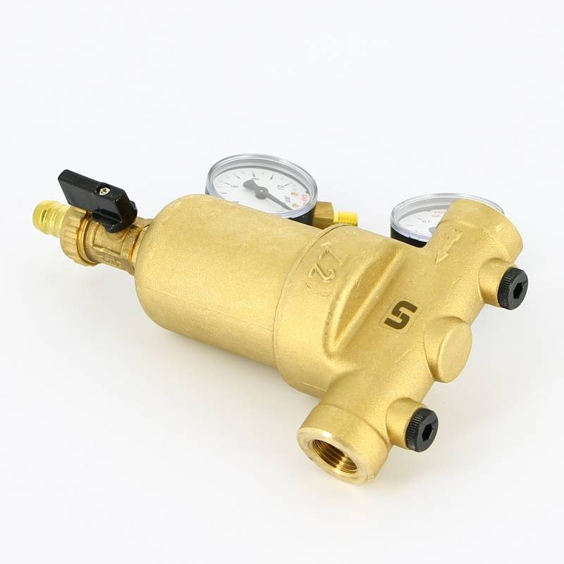 Фильтр промывной Uni-Fitt ВВ 1/2 со сливным краном и 2 манометрами 300 мкм 216G2030