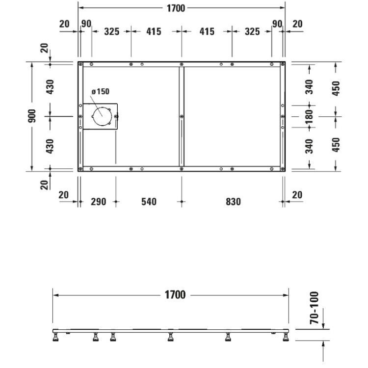Опорная рама Duravit Tempano для душевого поддона 1700x900 мм 791398000000000