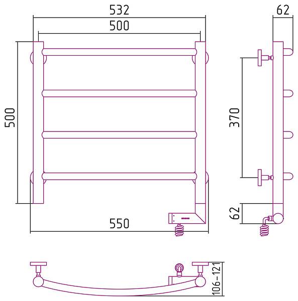 Полотенцесушитель электрический Сунержа Галант 2.0 500x500 мм правый матовый белый 30-5201-5050