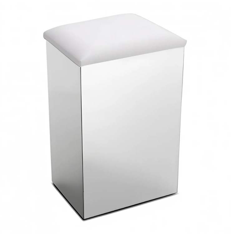 Пуф-корзина для белья 3SC Pouff 300x300x490 мм нержавеющая сталь/белая кожа PB01NX11