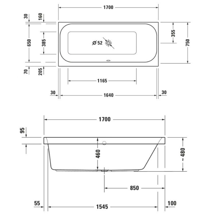 Ванна Duravit Happy D.2 1700x750 мм встраиваемая наклон спинки справа 700313000000000