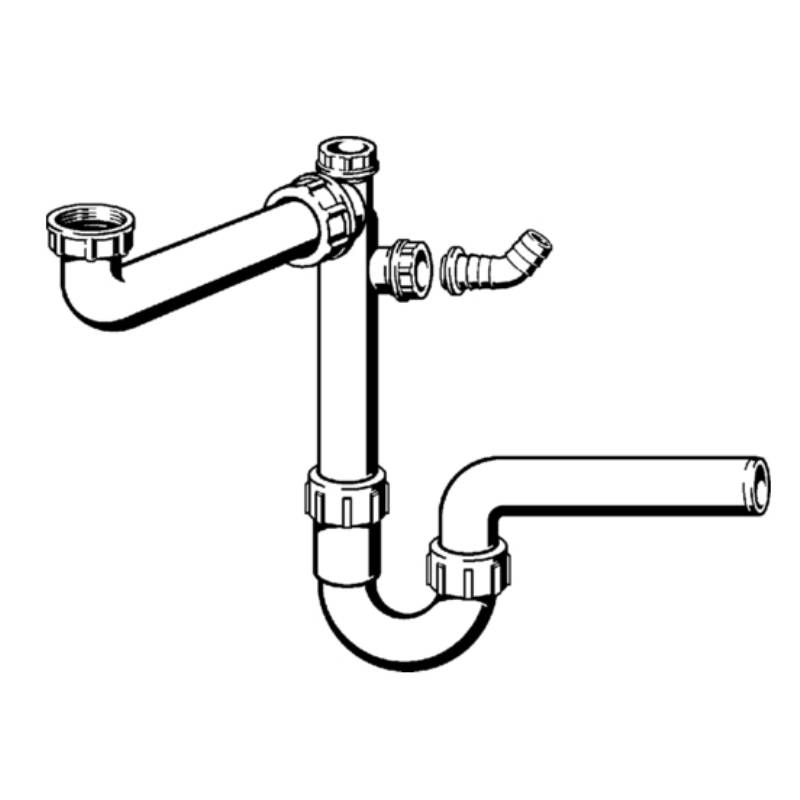 Сифон трубный для двойной мойки Viega 1 1/2х50 мм горизонтальный отвод 104054