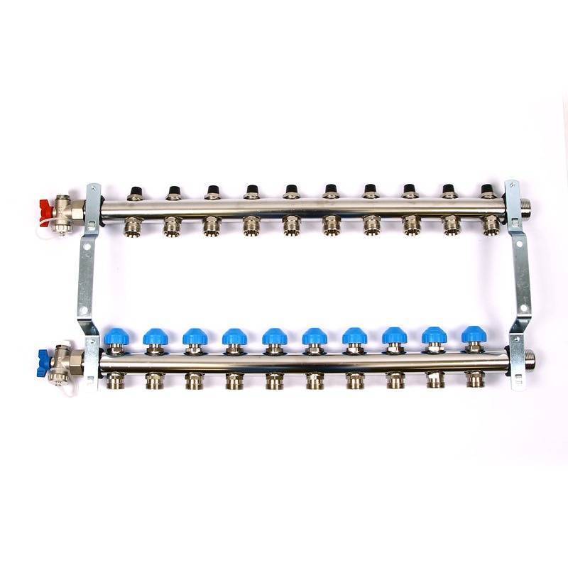 Коллекторная группа из нержавеющей стали Rehau HKV-D с регулирующими и термостатическими вентилями 1 x 3/4 EK 10 выходов 218101