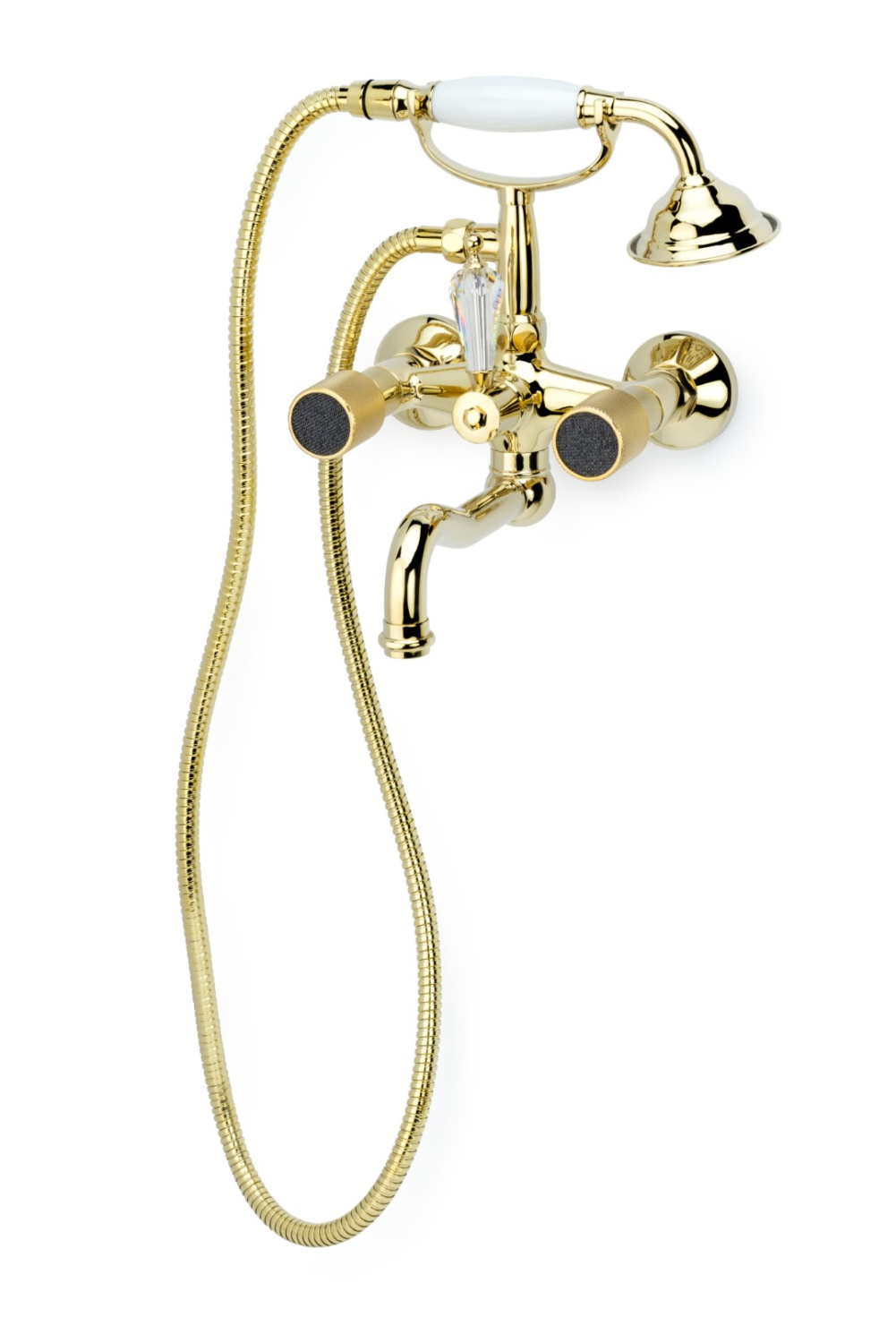 Смеситель для ванны Boheme Royal Cristal с душевым комплектом золото/черный кристалл 293-Royal/CRST black