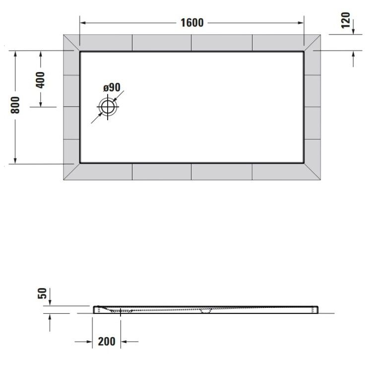 Душевой поддон Duravit Tempano 1600x800x50 мм с антислипом белый 720207000000001