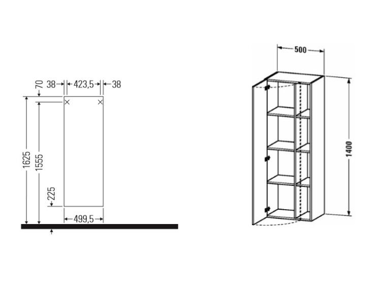 Шкаф-пенал Duravit DuraStyle 500x360x1400 мм подвесной петли справа белый глянцевый DS1239R2222