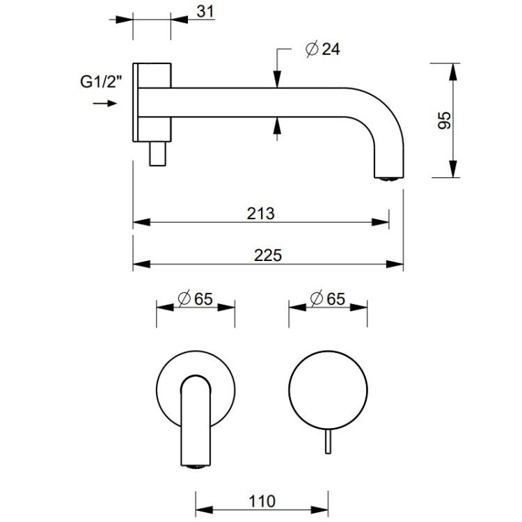 Смеситель для раковины Fantini AF/21 встраиваемый настенный вынос 212 мм Matt Copper PVD 27P9A713B