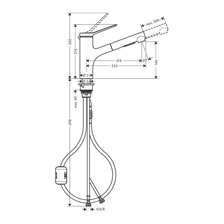 Смеситель для кухни Hansgrohe Zesis M33 цвет сталь 74800800