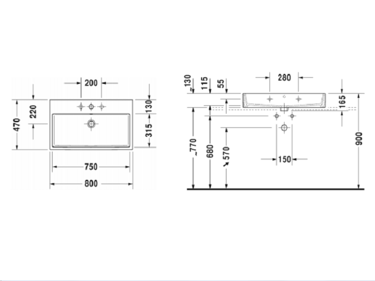 Раковина Duravit Vero Air 800x470 мм 1 отверстие для смесителя 2350800027