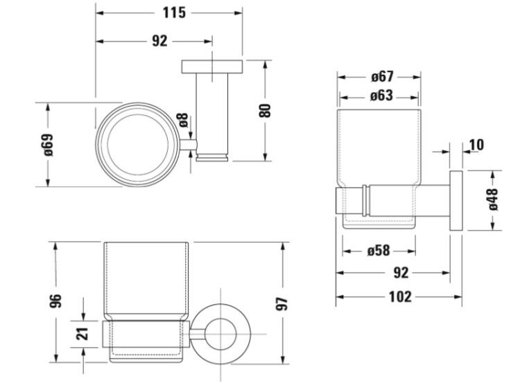Держатель для стакана Duravit D-Code настенный стекло слева цвет хром 0099191000