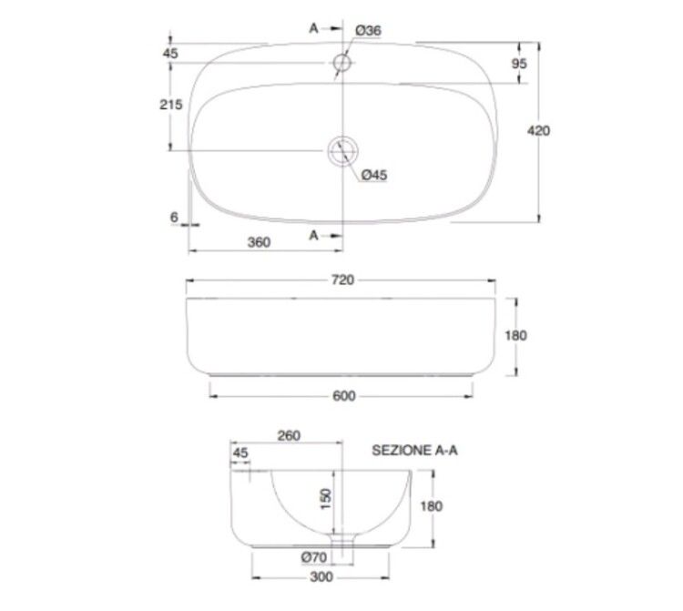 Раковина накладная Scarabeo Moon 720x420x180 мм с 1 отверстием для смесителя цвет Air 550538
