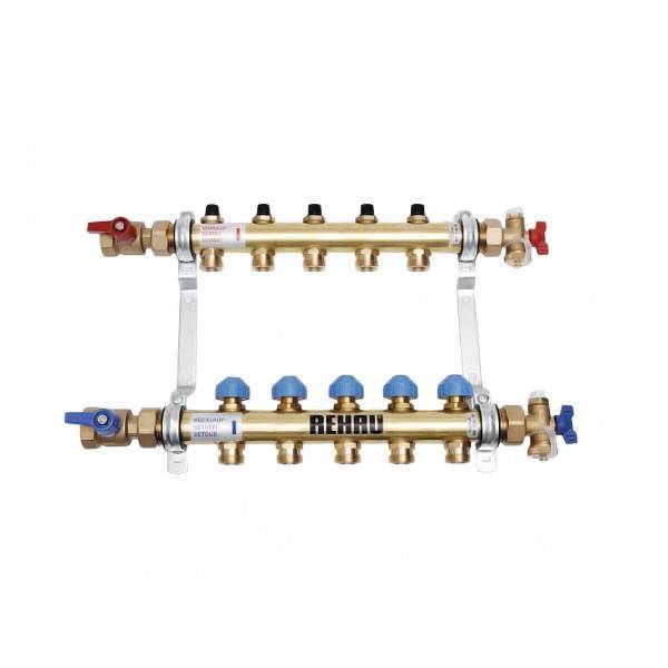 Коллекторная группа из нержавеющей стали Rehau HKV-D с регулирующими и термостатическими вентилями 1 x 3/4 EK 5 выходов 218051