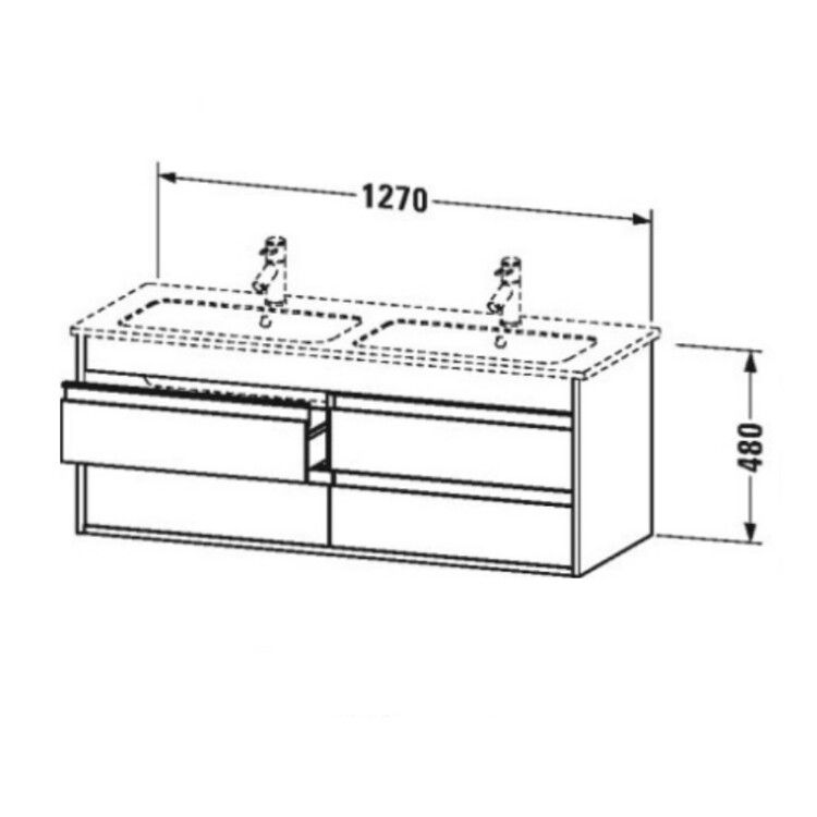 Тумба под раковину подвесная Duravit Ketho 1270x480x475 мм для двойной раковины 4 ящика белый глянцевый KT643302222