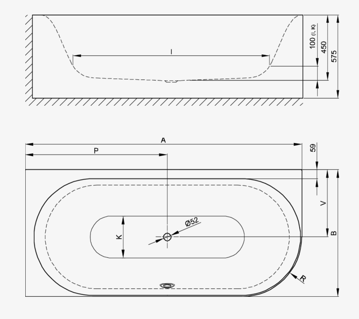 Ванна пристенная Bette BetteLux Oval IV Silhouette 1750x800x450 мм белая 3425-000CERVS