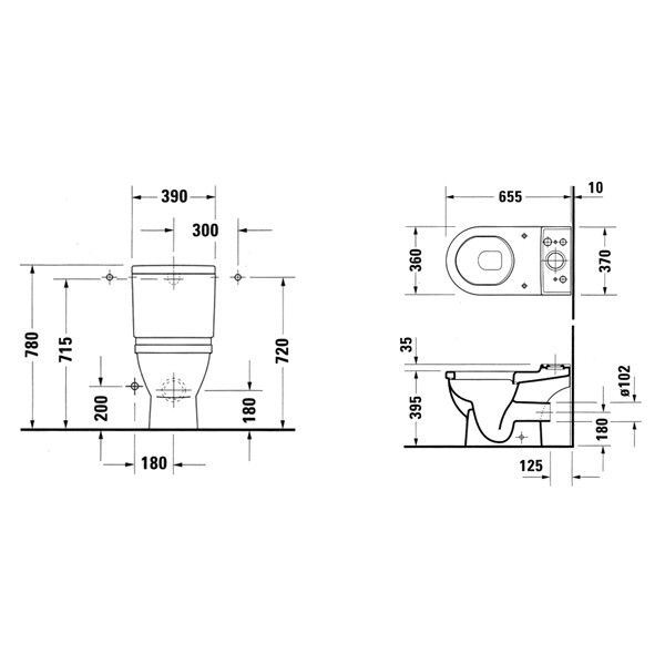 Унитаз напольный Duravit Starck 3 370x655 мм белый 0126090000