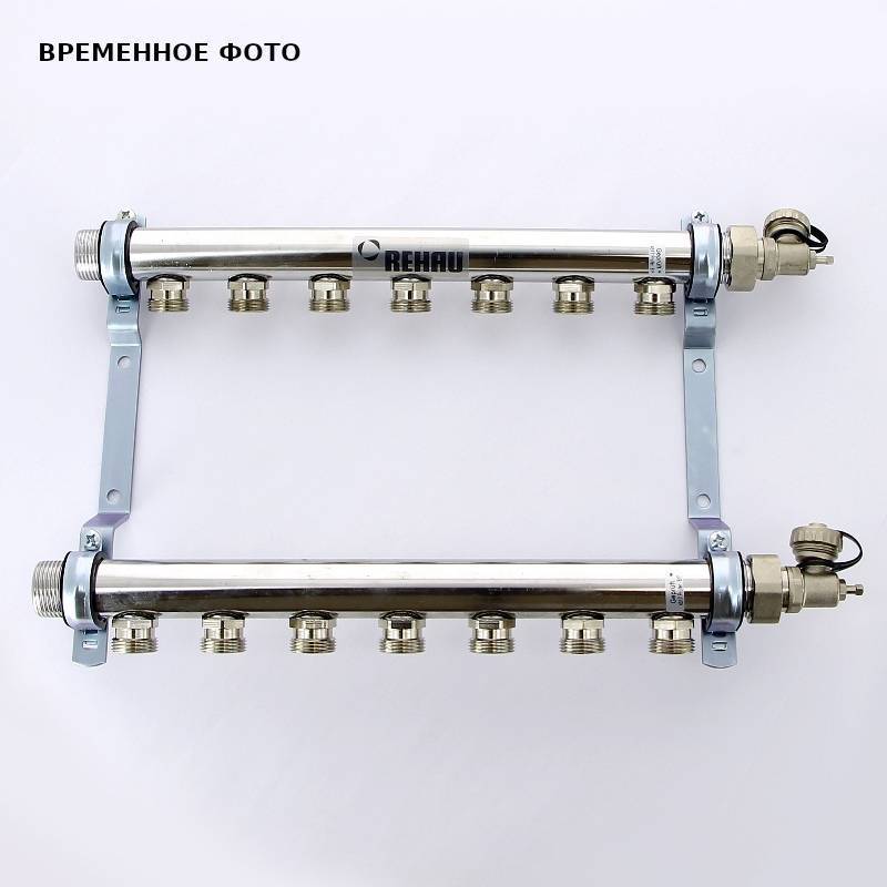Коллекторная группа REHAU HLV 1 x 8 выходов 3/4 EK из нержавеющей стали с воздухоотводчиком 110212