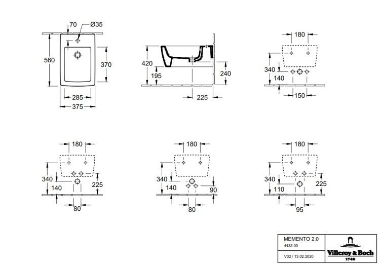 Биде подвесное Villeroy & Boch Memento 2.0 375x560 мм CeramicPlus альпийский белый 443300R1