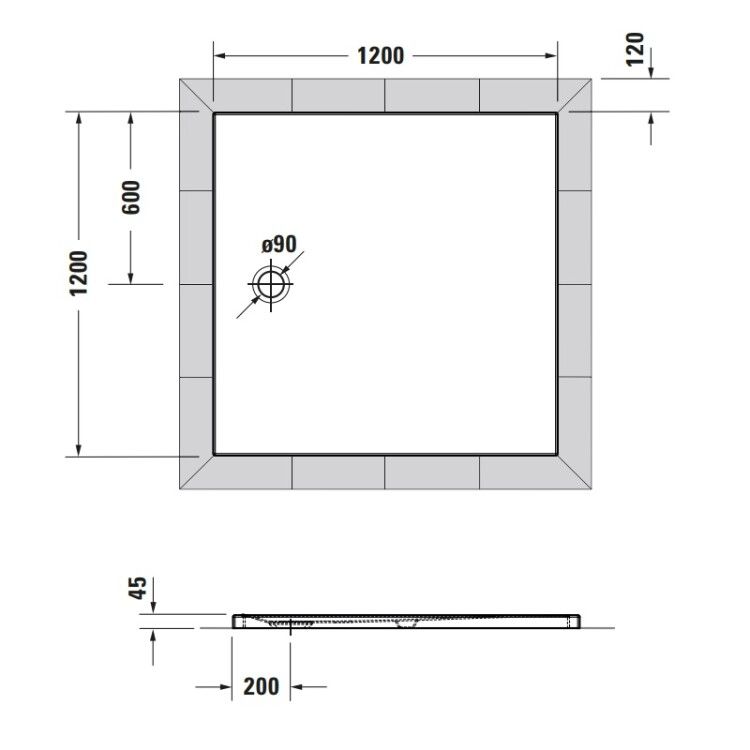 Душевой поддон Duravit Tempano 1200x1200 мм с уплотнительной манжетой и антислипом белый 720190000000001