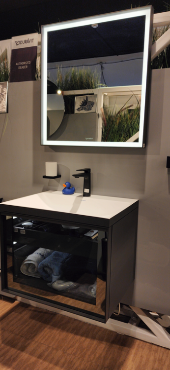 Комплект мебели, Duravit, Vitrium, тумба с раковиной и внутренними разделителями смеситель для раковины Tulum by Starck зеркало, цвет-серый/черный мат