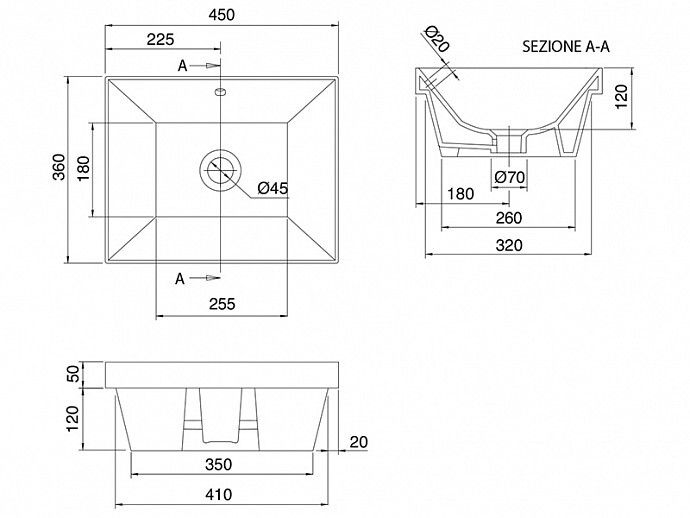 Раковина Scarabeo Teorema 2.0 450x360x170 мм встраиваемая снизу Ardesia BIOKER 513449BK