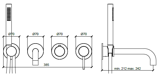 Смеситель для ванны и душа Almar Water Control Modular с переключателем на 2-3 положения Stainless Steel AISI 316 E180143316