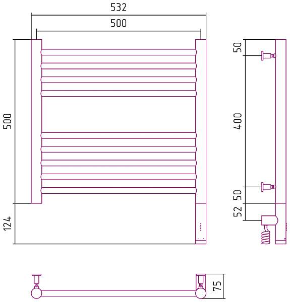 Полотенцесушитель электрический Сунержа Богема 3.0 500x500 мм правый золото 03-5805-5050