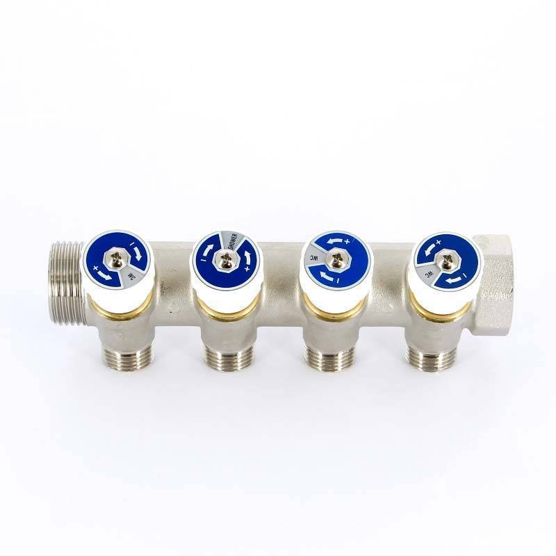 Коллектор никелированный Uni-Fitt 1 НВ 4 выхода 1/2 Н 40 мм под плоскую прокладку 405N4240