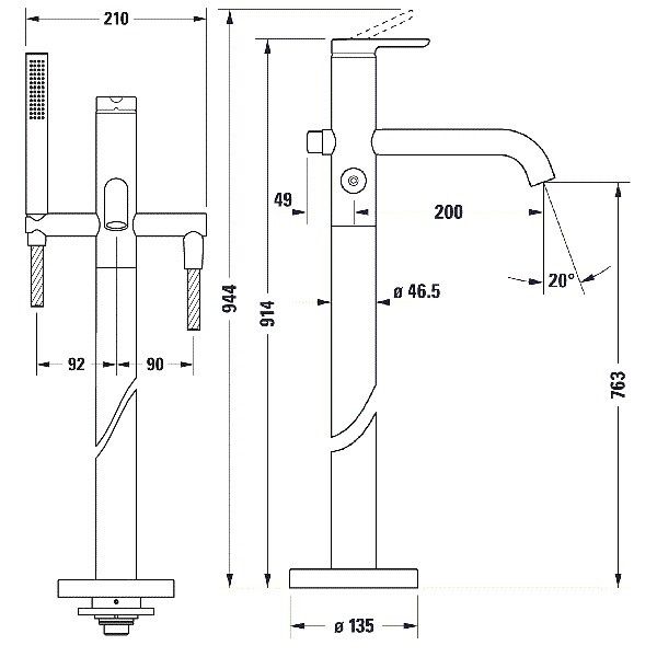 Смеситель для ванны и душа Duravit C.1 напольный хром C15250000010